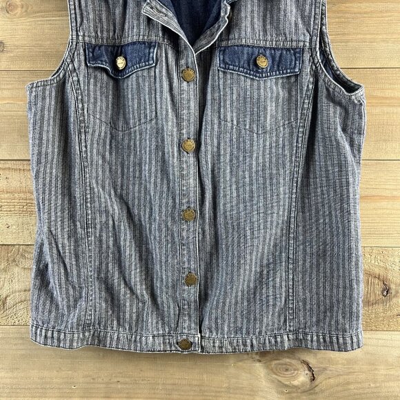 Orvis Womens Vest Denim Button Striped Pockets Cotton Size Medium - Picture 3 of 6